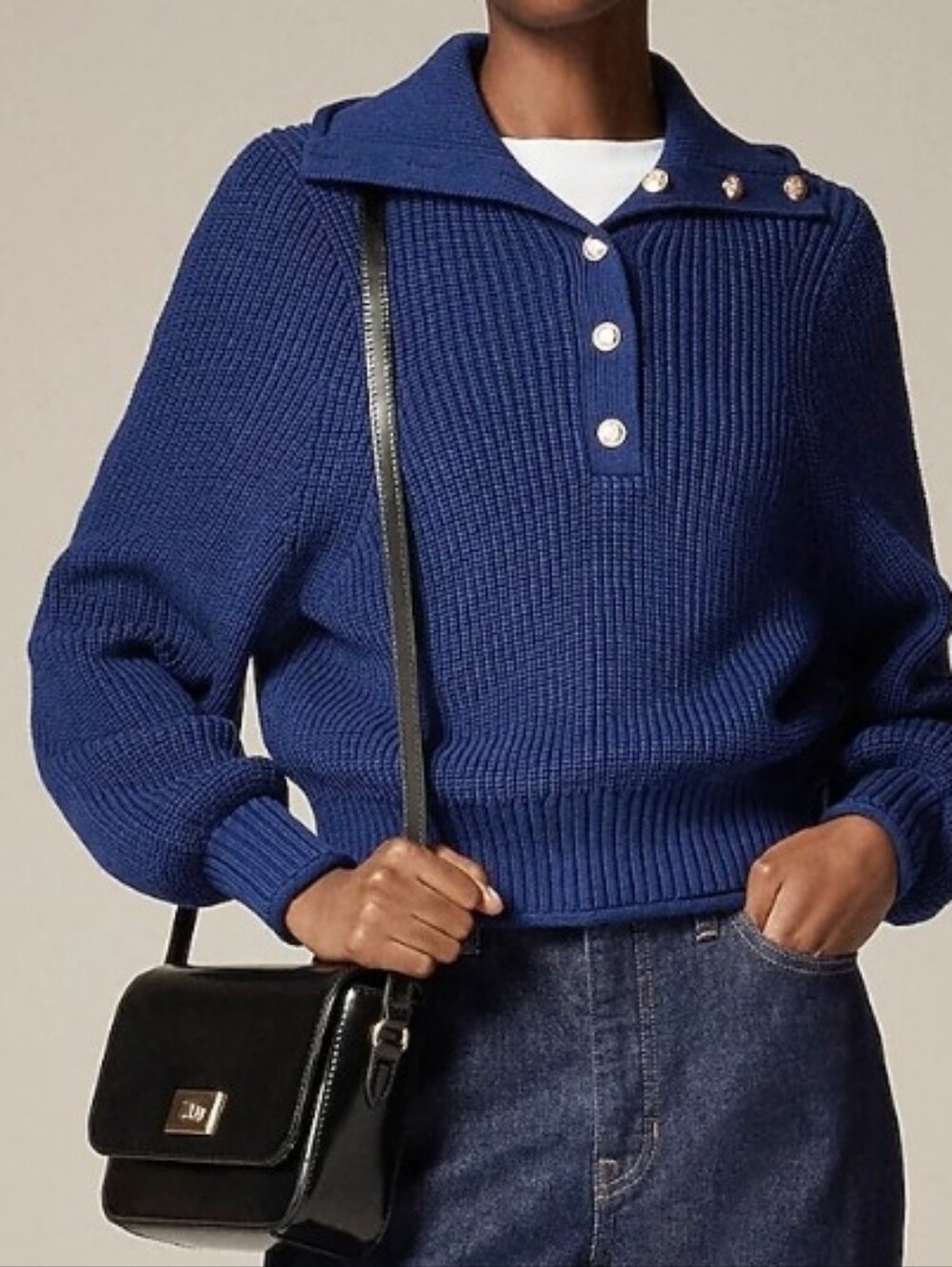 J.Crew Ribbed cotton button-collar sweater Size Medium
